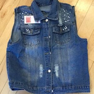Denim vest size NWT Medium with studded pearls